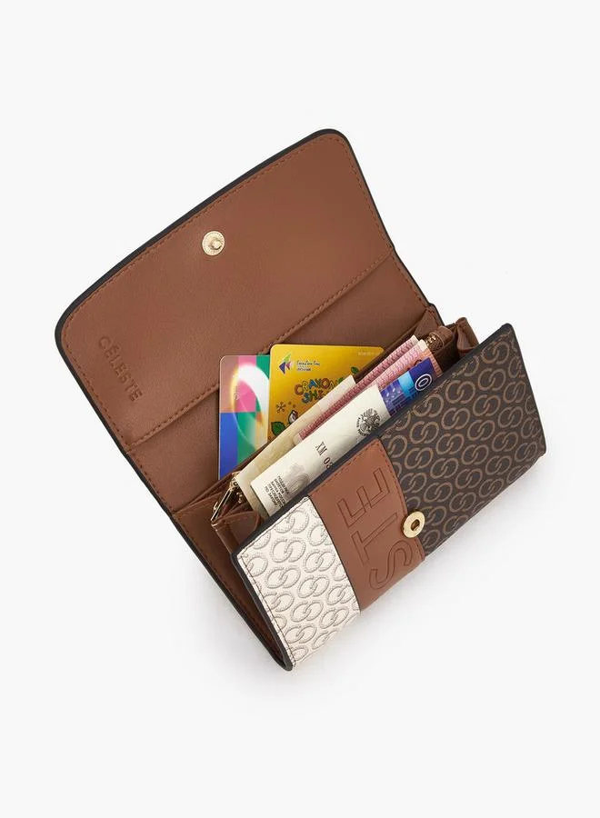 سيليست Monogram Print Wallet with Button Closure